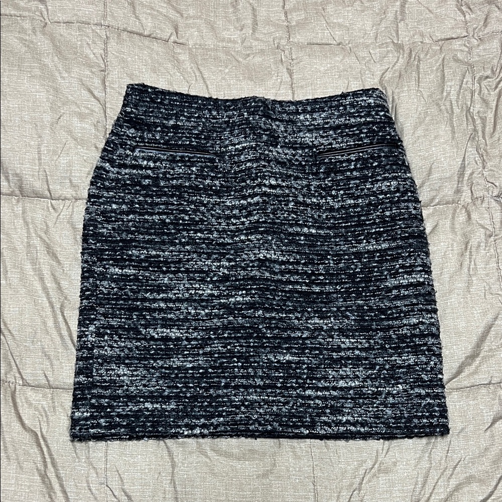 NWOT Wool Blend Tweed Ann Taylor Women's Pencil Skirt 6 Faux Leather Accent
